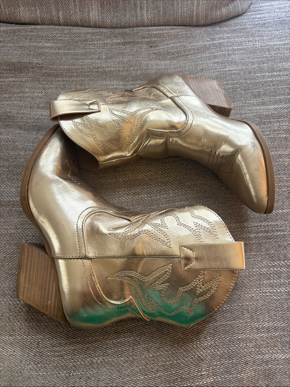 Metallic Gold Western Ankle Boots - Women